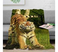 NGGADIWEG 3D Imprimé Tiger Stretching Plaid de Salon Microfibre Literie Doux Sauvage Animal Jeté de Lit Lavable en Machine Inaltérable pour Foyers Adultes Enfants 60x80inch(150x200cm)