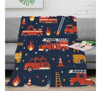 NGGADIWEG 3D Imprimé Trucks Motif Couverture de Lit Microfibre Toutes Saisons Dessin animé Fire Plaid de Voyage Compact Lavable en Machine pour Voyageurs Campeurs Jeunes 50x60inch(127x152cm)