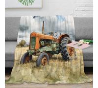 NGGADIWEG 3D Imprimé Vintage Tractor Couverture de Lit Microfibre Antistatique Rustic Farm scène Jeté de Canapé Lavable en Machine Inaltérable pour Propriétaires Couples Familles 40x50inch(100x130cm)