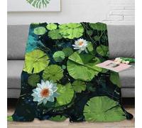 NGGADIWEG 3D Imprimé Water Lily Fleurs Jeté de Canapé Microfibre Literie Nature Serene Painting Couverture Lavable en Machine Toutes Saisons pour Familles Voyageurs 40x50inch(100x130cm)