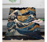 NGGADIWEG 3D Imprimé Wave Art Couverture Moelleuse Microfibre Literie Japanese Woodblock Couverture de Lit Anti-Bouloche Toutes Saisons pour Foyers Familles Enfants 60x80inch(150x200cm)