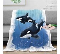 NGGADIWEG 3D Imprimé Whale Swimming Couverture Polaire Microfibre Respirante Marine Life Couverture Légère pour Gammers Jeunes Adultes 50x60inch(127x152cm)