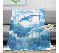 NGGADIWEG 3D Imprimé Whale Swimming Plaid de Voyage Microfibre Compact Aquarelle Ocean scène Jeté de Canapé Inaltérable Infroissable pour Adultes Jeunes Couples 50x60inch(127x152cm)