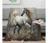NGGADIWEG 3D Imprimé White Horse Galloping Jeté de Canapé Microfibre Literie Fantastique Art Couverture Lavable en Machine Toutes Saisons pour Familles Voyageurs 70×80inch(180x200cm)