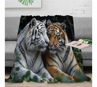 NGGADIWEG 3D Imprimé White Tiger Plaid Moelleux Microfibre Sauvage Animal Portrait Couverture Respirante pour Jeunes Adultes Salariés Locataires 40x50inch(100x130cm)