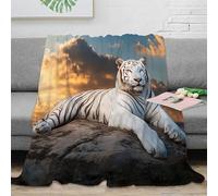 NGGADIWEG 3D Imprimé White Tiger Resting Couverture Moelleuse Microfibre Sauvage Animal Portrait Jeté de Canapé Antistatique pour Jeunes Locataires Colocataires 40x50inch(100x130cm)