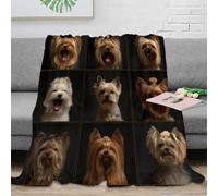 NGGADIWEG 3D Imprimé Yorkie Portraits Couverture Microfibre Lavable en Machine Chien Photo Plaid Chaud Cadeau pour Famille Amis Proches 80×90inch(200x230cm)