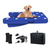 NGNFZQ Plateforme de quai gonflable avec pompe électrique, rampe flottante antidérapante Oxford et PVC avec rampe d'eau pour chiens, piscine, quai, lac avec corde de traction bleue (1,4 x 0,9 x 15,2