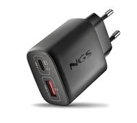 NGS EON 45W Black - Chargeur Mural Ultra-Rapide avec 2 Ports USB-C (PD & PPS 45W) et USB-A (QC 3.0 18W) Charge simultanée de Smartphones, Tablettes et Ordinateurs Portables, Technologie GaN Ignifuge