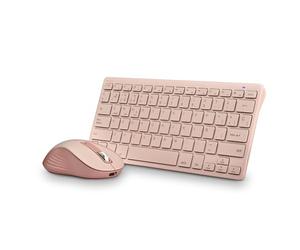 NGS Fantasy Kit Rose - Clavier et Souris sans Fil QWERTY Espagnol, Silencieux Rechargeable, multimode 2,4 GHz et Bluetooth, 12 Touches multimédias, DPI réglable, Couleur Rose