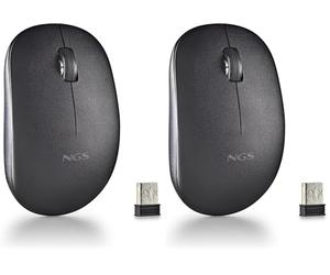 NGS Fog Pro Black - Souris sans Fil, Souris Optique 1000 DPI, Interface Nano USB, Boutons Silencieux, 2 Boutons et Molette de défilement, Plug and Play, Ambidextre, Couleur Noire (Lot de 2)