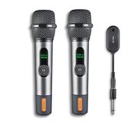 NGS Singer Star Duo - Lot de 2 Microphones sans Fil Dynamiques 2,4 GHz, Autonomie 30 h, Contrôle du Volume et de l'écho, Indicateur de Batterie, Connexion Jack 3,5 mm et 6,3 mm, Idéal pour karaoké