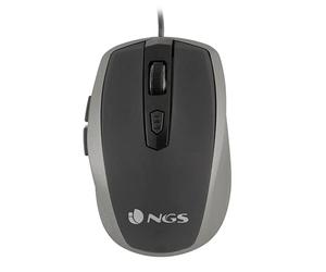 NGS Tick Silver - Souris Optique 800/1600dpi avec Câble USB, Souris pour Ordinateur ou o Laptop avec 6 Boutons, Ergonomie Droitiers, Argent et Noir