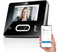 NGTeco Pointeuse Horaire Cloud Écran Tactile,Visage/Empreinte Digitale/Carte/Code PIN, WiFi 2,4 GHz et 5 GHz, Logiciel et Application, 10 Cartes IC, Aucun Frais Mensuel