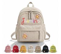 NGTSFLY Sac à Dos Enfant Personnalisé avec Prénom, Cadeau Fille & Garçon (Crème)