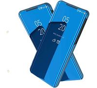NH Coque pour Samsung Galaxy A51 Flip Clear View Translucide Miroir Cover Standing 360°Housse Étui Antichoc Smart Cover Bumper + Film Verre Trempé 2 Pièce pour Samsung Galaxy A51 -Bleu