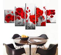 NHBTGH Impression sur Toile Coquelicots Rouges 5 Parties 150x80 cm Impression sur Toile Intissée Tableaux Decoration Murale Photo Image Artistique Photographie (sans Cadre)