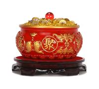 NHDVDVAV Bol à trésor en Laiton avec Base en Bois, pièce/Lingot, décoration Feng Shui en Citrine attirant la Richesse, Ornements de Table, Cadeaux Porte-Bonheur,22 * 22 * 12cm