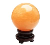 NHDVDVAV Boule de Cristal de Citrine Naturelle avec Socle en Bois, sphère Porte-Bonheur en Calcite Jaune, Objet de décoration spirituelle pour la Maison, Le Bureau et Les fêtes,7.1"(18cm)