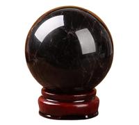 NHDVDVAV Boule décorative en Cristal de Quartz Noir, sphère en Cristal d'obsidienne Naturelle avec Support en Bois, Boule en Pierre polie pour la décoration de la Maison ou du Bureau,1.96"(5cm)