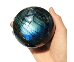 NHDVDVAV Boules de Cristal de Labradorite Naturelles, véritable Boule de Cristal, décoration pour la Maison, Le Bureau, Pierre d'énergie de guérison, Cadeau Spirituel pour la méditation,60mm