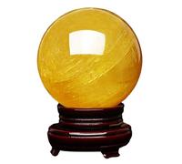 NHDVDVAV Boules de Cristal Jaunes énergétiques avec Base en Bois, Ornements en Cristal de Citrine Naturelle, décoration de Bureau Feng Shui, décoration Porte-Bonheur pour la Maison,140mm/5.5in