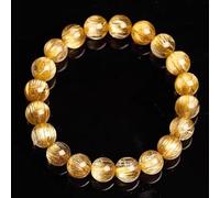 NHDVDVAV Bracelet en Perles de Cristal Naturel, Bracelets Extensibles en Quartz Rutile doré/Titane Faits Main, Bracelets en Pierres précieuses Citrine pour Hommes/Femmes,9mm