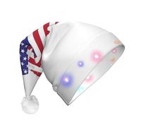 NHGJnk Chapeau de Noël LED en peluche avec motif drapeau des États-Unis - Bonnet de Père Noël lumineux avec bordure douce pour la célébration de Noël