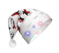 NHGJnk Chapeau de Noël LED en peluche imprimé danse de salon pour adulte, bonnet de Père Noël lumineux avec bordure douce pour la célébration de Noël