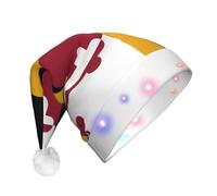 NHGJnk Chapeau de Noël LED en peluche imprimé drapeau de l'État du Maryland, bonnet de Père Noël lumineux avec bordure douce pour fête de Noël