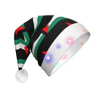 NHGJnk Chapeau de Noël LED en peluche imprimé drapeau de Palestine, bonnet de Père Noël éclairé avec bordure douce pour la célébration de Noël