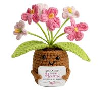 Nhgkju Cadeaux pour maman, oublier mon non, fleur au crochet rose faite à la main avec carte, cadeau et porte-bonheur pour mère, anniversaire, fête des mères, petits cadeaux personnalisés amusants