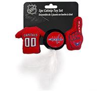 NHL WASHINGTON CAPITALS Ensemble de jouets en peluche pour chat - 3 pièces, garnis d'herbe à chat fraîche. Comprend : maillot, palet de hockey avec plumes et ventilateur n°1. Logo de l'équipe