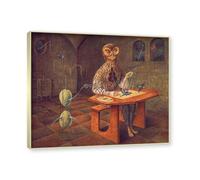 NHLDZYH Cadre doré champagne-Célèbre tableaux à l'huile - Tableau Abstrait - (Création des Oiseaux) par Remedios Varo - Impression sur Toile - Tableau Mural Decoration Salon 30x36cm