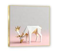 NHLDZYH Cadre doré. Tableau de Noël Moderne - Art Mural Noël Rose et Or, Composition Minimaliste de Triangles - Déco Murale Moderne pour Salon et Bureau, Prêt à Accrocher. A36. 30x30cm-11.8x11.8in