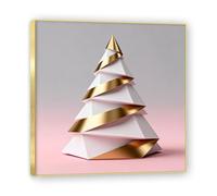 NHLDZYH Cadre doré. Tableau de Noël Moderne - Art Mural Noël Rose et Or, Composition Minimaliste de Triangles - Déco Murale Moderne pour Salon et Bureau, Prêt à Accrocher. A03. 30x30cm-11.8x11.8in