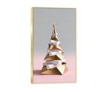NHLDZYH Cadre doré. Tableau de Noël Moderne - Art Mural Noël Rose et Or, Composition Minimaliste de Triangles - Déco Murale Moderne pour Salon et Bureau, Prêt à Accrocher. A62. 75x135cm-29.5x53.2in