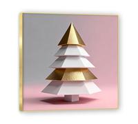 NHLDZYH Cadre doré. Tableau de Noël Moderne - Art Mural Noël Rose et Or, Composition Minimaliste de Triangles - Déco Murale Moderne pour Salon et Bureau, Prêt à Accrocher. A25. 80x80cm-31.5x31.5in