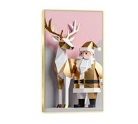 NHLDZYH Cadre doré. Tableau de Noël Moderne - Art Mural Noël Rose et Or, Composition Minimaliste de Triangles - Déco Murale Moderne pour Salon et Bureau, Prêt à Accrocher. A55. 30x54cm-11.8x21.2in