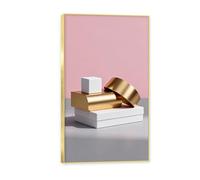 NHLDZYH Cadre doré. Tableau de Noël Moderne - Art Mural Noël Rose et Or, Composition Minimaliste de Triangles - Déco Murale Moderne pour Salon et Bureau, Prêt à Accrocher. A50. 70x125cm-27.6x49.2in