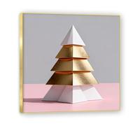 NHLDZYH Cadre doré. Tableau de Noël Moderne - Art Mural Noël Rose et Or, Composition Minimaliste de Triangles - Déco Murale Moderne pour Salon et Bureau, Prêt à Accrocher. A24. 70x70cm-27.5x27.5in