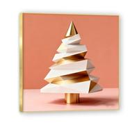 NHLDZYH Cadre doré. Tableau de Noël Moderne - Art Mural Noël Rose et Or, Composition Minimaliste de Triangles - Déco Murale Moderne pour Salon et Bureau, Prêt à Accrocher. A31. 30x30cm-11.8x11.8in