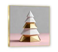NHLDZYH Cadre doré. Tableau de Noël Moderne - Art Mural Noël Rose et Or, Composition Minimaliste de Triangles - Déco Murale Moderne pour Salon et Bureau, Prêt à Accrocher. A05. 40x40cm-15.7x15.7in
