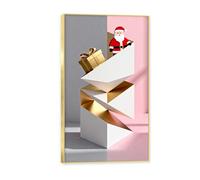 NHLDZYH Cadre doré. Tableau de Noël Moderne - Art Mural Noël Rose et Or, Composition Minimaliste de Triangles - Déco Murale Moderne pour Salon et Bureau, Prêt à Accrocher. A56. 30x54cm-11.8x21.2in