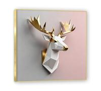 NHLDZYH Cadre doré. Tableau de Noël Moderne - Art Mural Noël Rose et Or, Composition Minimaliste de Triangles - Déco Murale Moderne pour Salon et Bureau, Prêt à Accrocher. A14. 70x70cm-27.5x27.5in