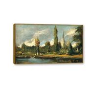 NHLDZYH Cadre en teck. Reproduction d'Art John Constable (Paysage 79), Paysage Campagnard Classique, Tableau Cadré Style Bibliothèque ou Salon. 60x102cm