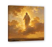 NHLDZYH Cadre Intérieur. Tableau Ascension de Jésus Encadré, Toile de Qualité avec Ciel Lumineux et Anges - Décoration Religieuse pour Maison Chrétienne, Chapelle ou Salle Paroissiale. A03. 40x40cm.