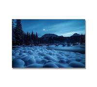 NHLDZYH Tableau Nature Hivernale, (Le pont au clair de lune) - Déco Murale Scandinave et Moderne pour Apporter la Sérénité dans votre Salon. 60x90cm Toile uniquement.