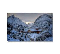 NHLDZYH Tableau Nature Hivernale, (Mountain Valley Lodge) - Déco Murale Scandinave et Moderne pour Apporter la Sérénité dans votre Salon. 30x48cm Toile uniquement