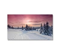 NHLDZYH Tableau Nature Hivernale, (Sentier enneigé au coucher du soleil rose) - Déco Murale Scandinave et Moderne pour Apporter la Sérénité dans votre Salon. 75x135cm Toile uniquement.